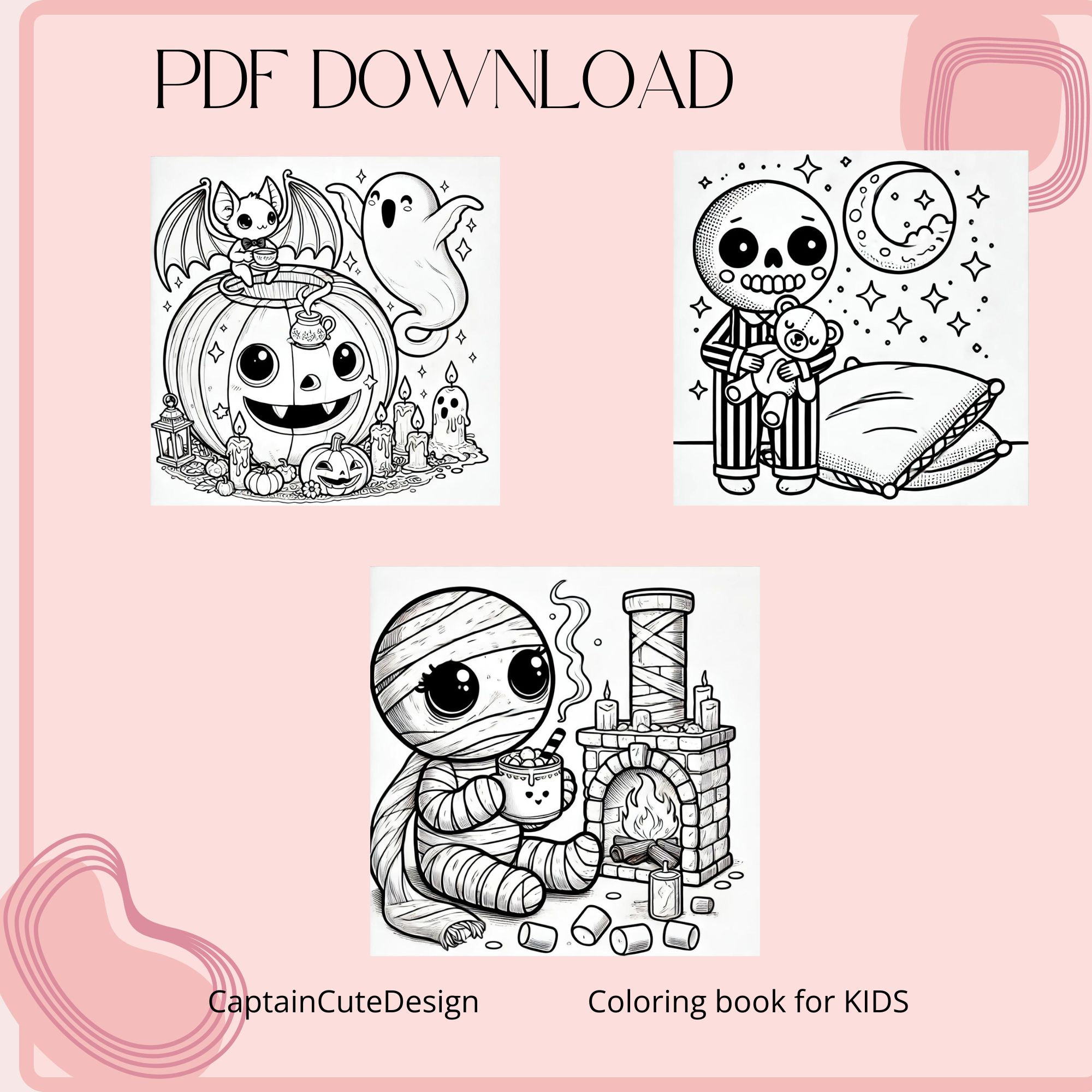 Halloween-themed Coloring Book 9 Pages. spooky Cutie Cozy Coloring for ...