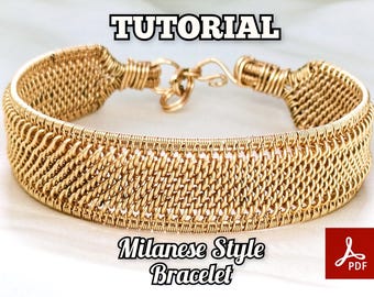 Wire Wrap Bracelet Tutorial Milanese Style – DIY Jewelry Making Course, Step-by-Step Wire Weaving Pattern 259 Images (PDF Digital Download)