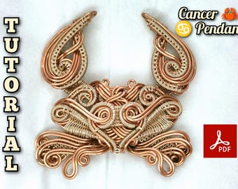 Wire Wrap Tutorial – Cancer Pendant, DIY Zodiac Jewelry Making PDF Guide, Step-by-Step Wire Wrapping Course 404 Images (Digital Download)