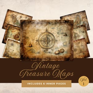 Páginas de diario basura con mapas antiguos / Fondo de álbum de recortes digital / Mapa del tesoro / Mapas náuticos antiguos / Página grunge vintage / Diario basura de viajes