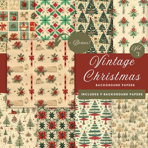 Vintage Christmas Junk Journal | Printable Wrapping Paper | Old Fashioned Seamless Paper | Nostalgic Christmas Patterns | Christmas Trees