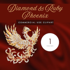 Phoenix Rising Png | Illustraties mystiek wezen | Mythische vogel | Diamanten en robijnen | Griekse mythologie clipart | Edelsteen Feniks | Fantasie