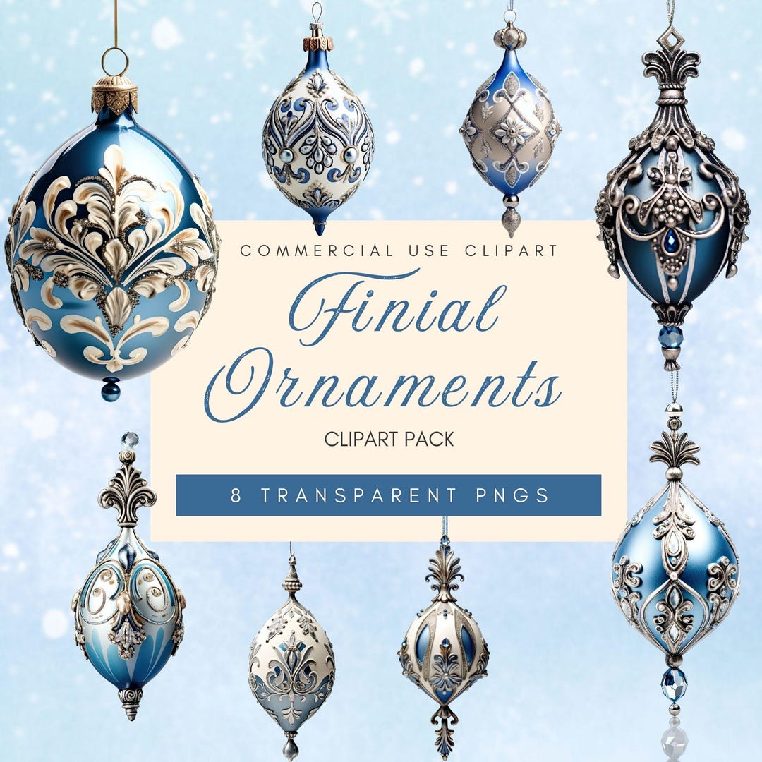 c lip art finneals Christmas Ornament Clipart | Silver and Blue Finials | Antique Christmas  Clip Art | Hanukkah Clipart | Vintage Ornaments | Sapphire Blue