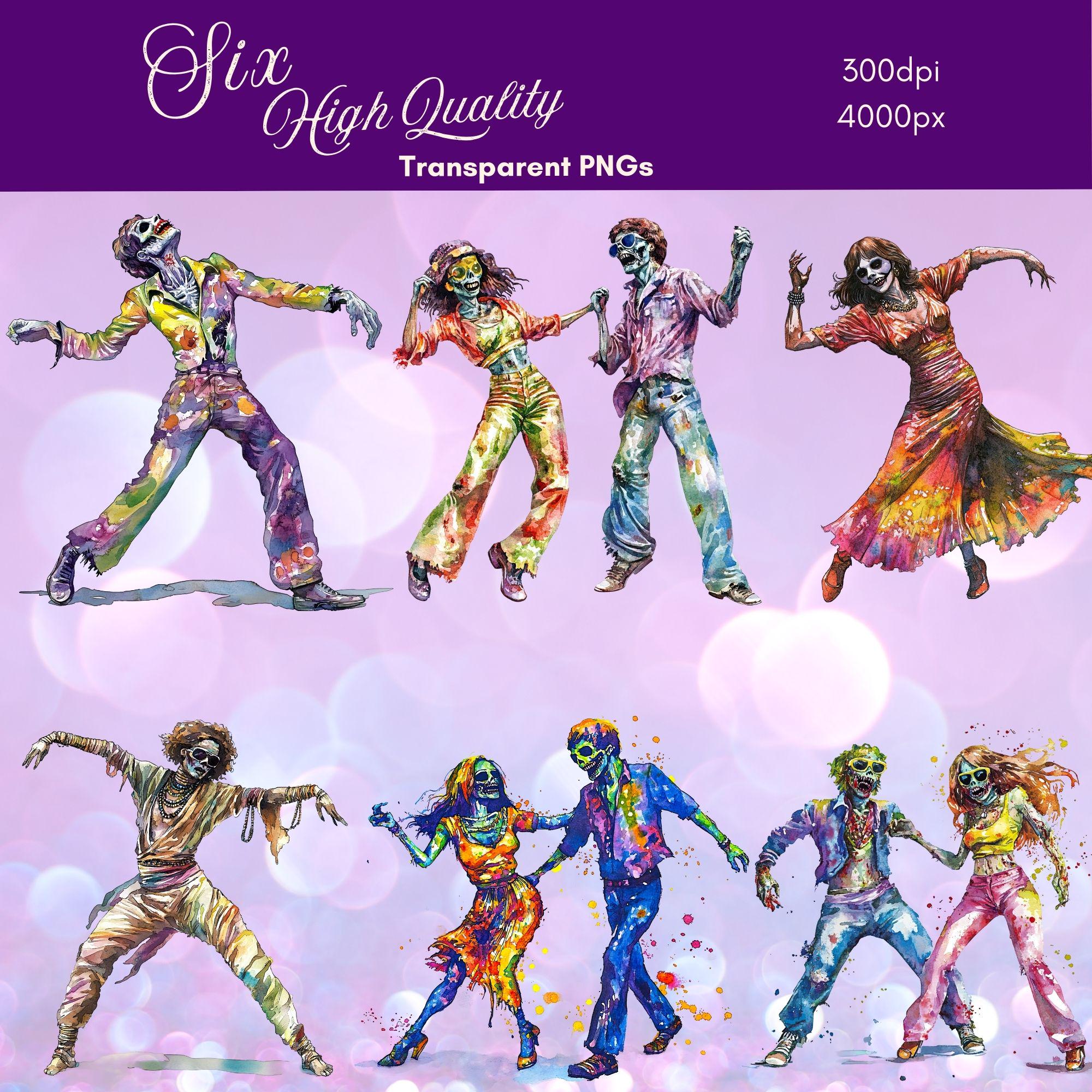 Dancing Zombie Vector Disco Dancing Ghouls | Groovy Zombie Clip Art | Retro Halloween Clipart ...