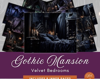 Haunted House Junk Journal | Gothic Junk Journal Printable | Velvet Textures | Haunted Mansion Bedrooms | Spooky Scrapbooking | Halloween