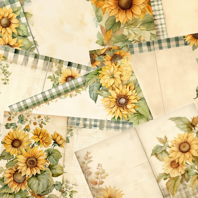 Rustic Sunflower Junk Journal | Gingham Background Pages | Farmhouse ...