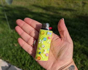 Neon Yellow Rhinestone Lighter Case