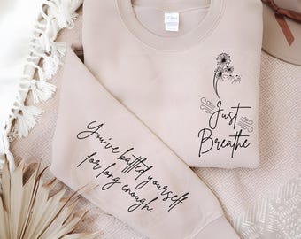 Archivo SVG y PNG Just Breathe / Diseño de diente de león inspirador / Archivo digital con cita motivacional para proyectos de sublimación de Cricut