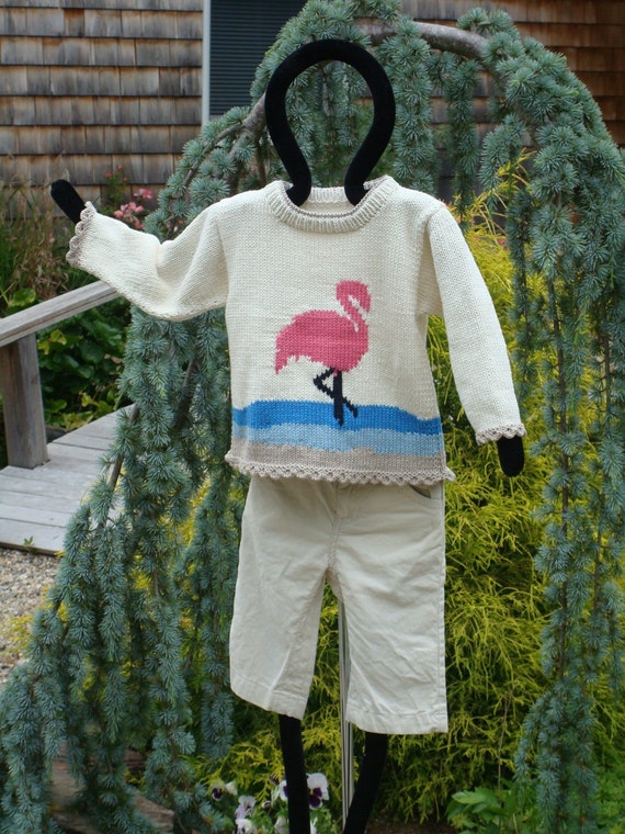Pink Flamingo Children s Pullover Sweater Pattern Etsy Canada