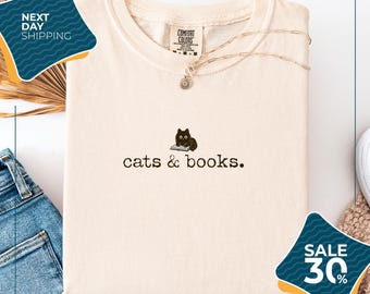 Comfort Colors® Cats and Books Shirt | Book Lover T-shirt | Bookish Tee | Reading Tshirt | Gift for Cat Lover | Bookish Gift | Librarian Tee