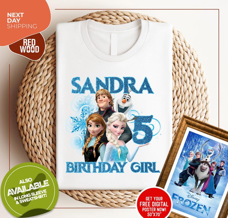 a t - shirt with a picture of a frozen princess and a picture of a