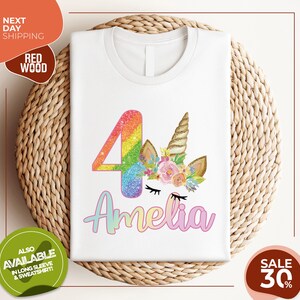 Personalised Unicorn Birthday T-Shirt | Any Name Any Age Rainbow FANDANGO