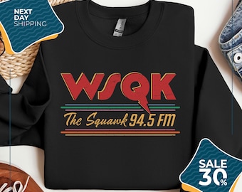 WSQK Retro Radio Sweatshirt | 80s Nostalgic Graphic Hoodie | Vintage Sci-Fi Unisex Sweatshirt | Things Sweatshirt | Stranger