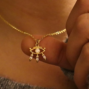 Evil Eye Necklace,Gold Dainty Evil Eye Pave Necklace,Protector Necklace,Tiny Evil Eye Necklace,Lucky Necklaces for Women,Gift for her