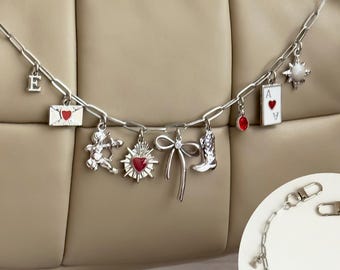 Custom Silver Purse Charm Chain: Personalized Bag Accessory, Multi Charms