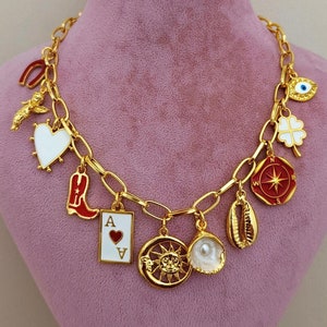 Personalized Gold Charm Necklaces for Women,Build Your Own Custom Necklace,Pick Your Charms,Vintage Chunky Necklace,Birthday Gift for Her