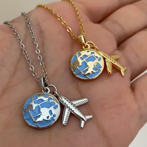 Plane and Earth Necklace,Traveler Necklace,World Map Pendant,Travel Jewelry,Wanderlust Gift,Jetsetter Necklace,World Map Plane Pendant Gifts
