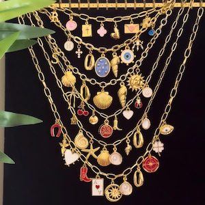 Personalized Gold Charm Necklaces for Women,Vintage Chunky Necklace,Build Your Jewelry,Pick Your Charms,Charm Jewelry,Personalized Gift