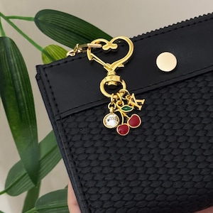 Custom Initial Keychain: Cherry Purse Charm, Women&#39;s Bag Accessory