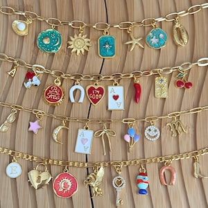 Build Your Own Custom Gold Charm Necklaces for Women,Pick Your Charms,Vintage Chunky Necklace,Charm Jewelry,Personalized Birthday Gifts