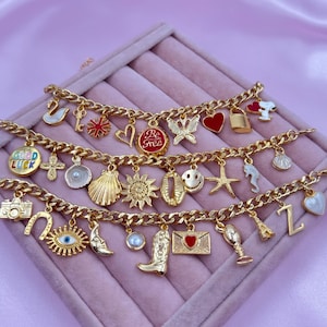 Personalized Gold Charm Bracelet: Custom Initial, Birthstone Jewelry