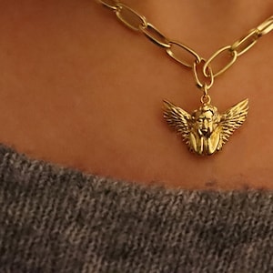 Gold Plated Cherub Angel Pendant Necklace,Baby Angel Necklace,Cherubim Necklace,Cupid Necklace,Religious Jewelry,Gift for Her,Mom Gift