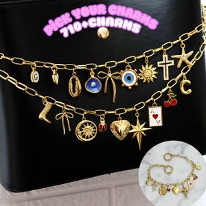 Charm de sac personnalisé,Chaîne de sac à main en or avec plusieurs breloques,Construisez votre propre porte-clés de sac,Accessoire de sac à main,Accessoire de chaîne de breloque de sac pour femme,Cadeaux