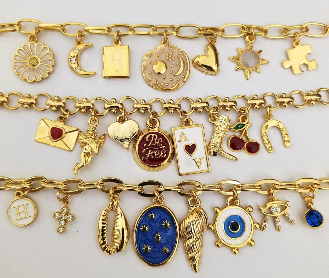 Personalized Gold Charm Bracelet for Women,build Your Own Custom Charm Bracelet,pick Your Charms,vintage Chunky Bracelet,gift for Her - Etsy