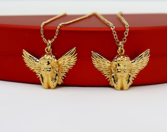 Gold Plated Guardian Angel Necklace, Spiritual Protective Charm