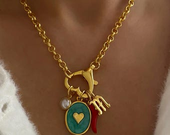 Custom Carabiner Charm Necklace, 18K Gold Plated