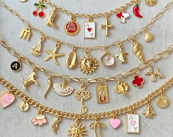 Custom Gold Charm Necklace, Personalized Chunky Jewelry, Pick Your Charms