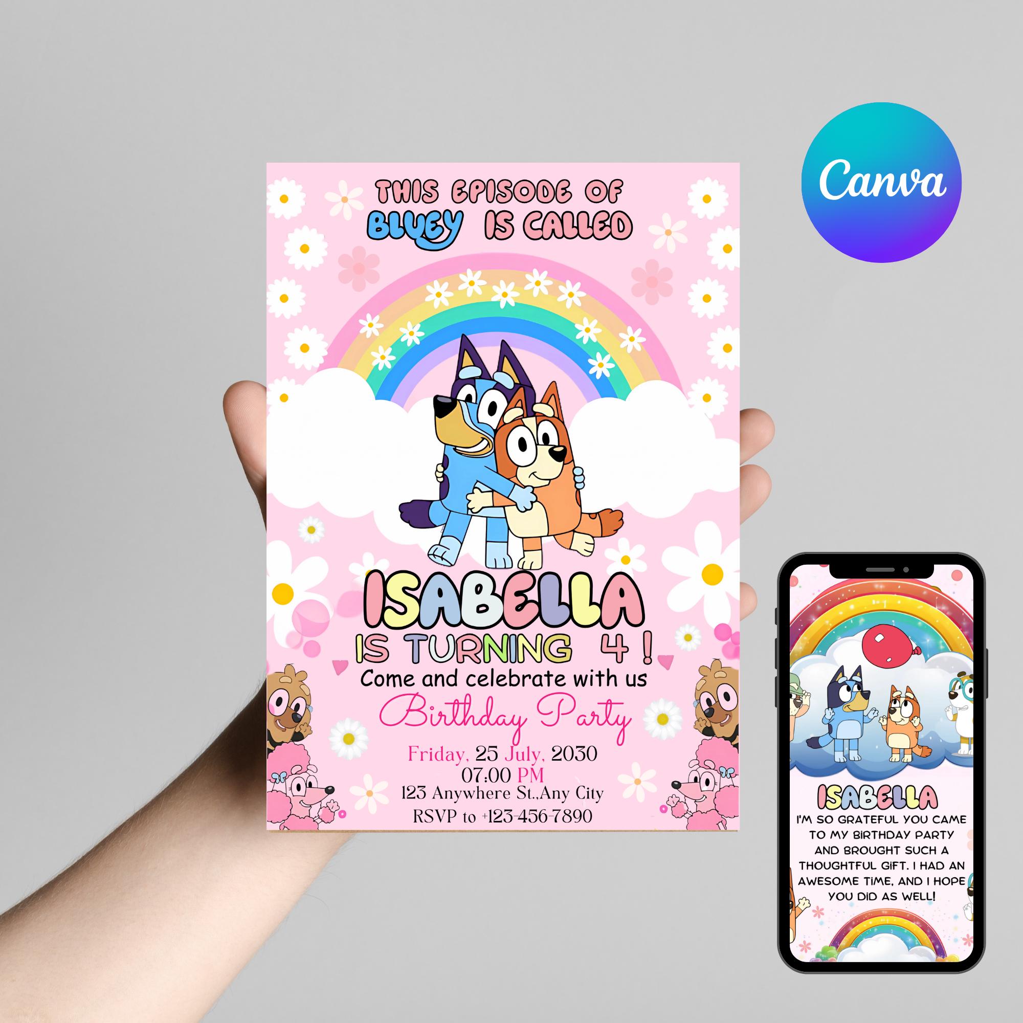 Editable Bluey Birthday Invitation Template with Coloring Pages