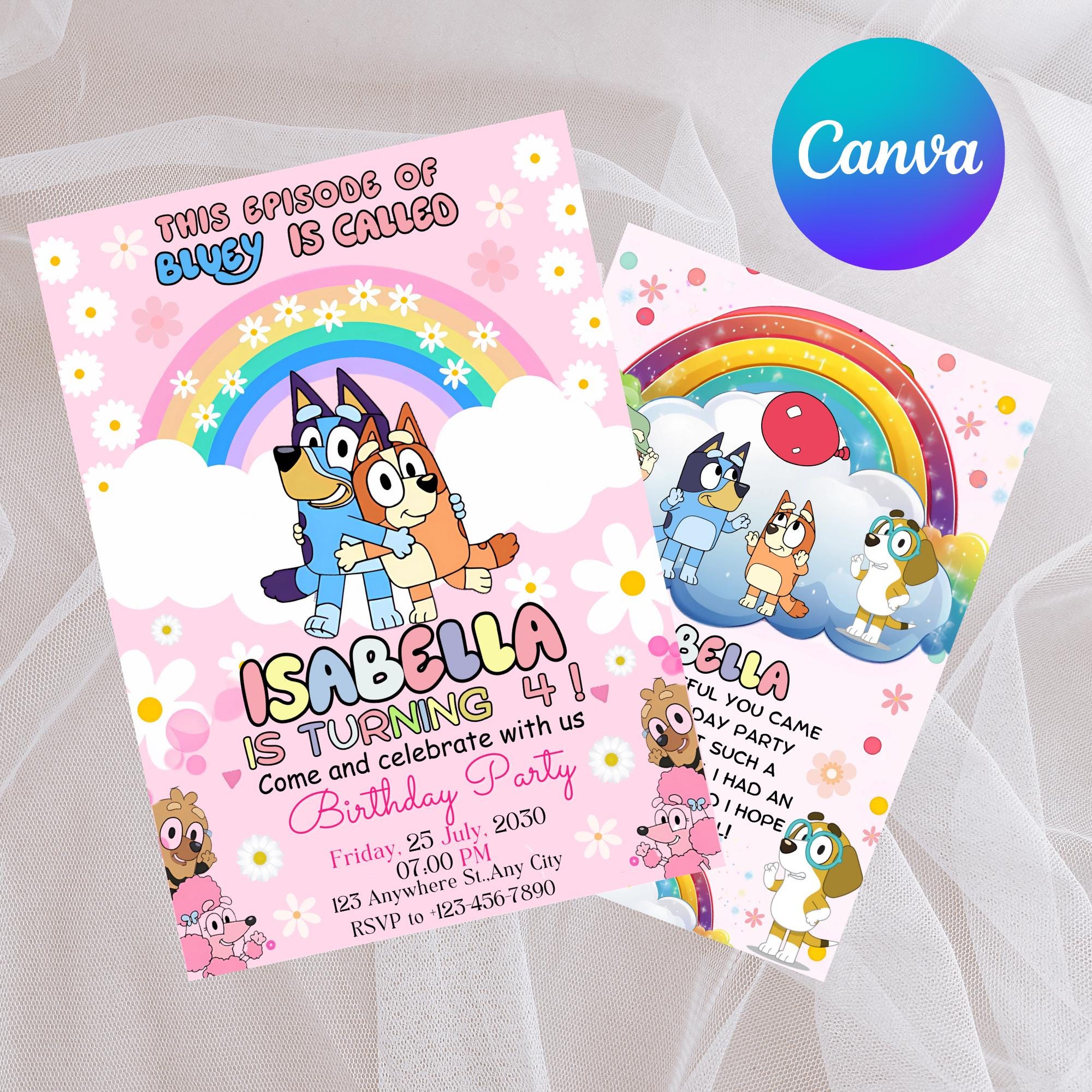 Editable Bluey Birthday Invitation Template with Coloring Pages