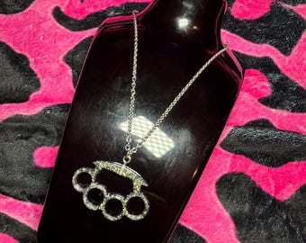 Y2K 2000s McBling Vintage Glitter Brass Knuckle Necklace