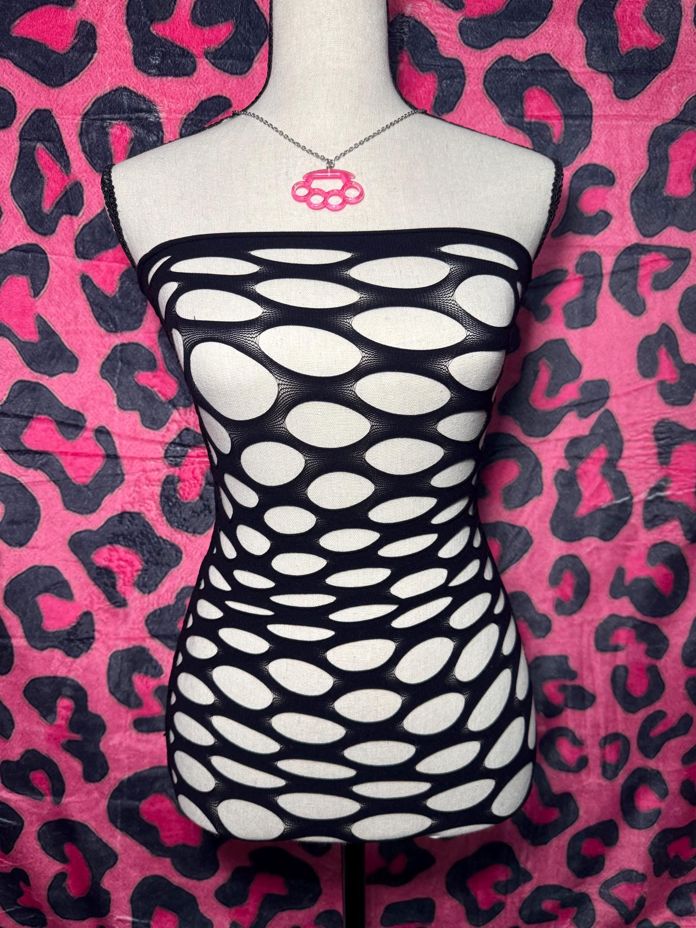 Emo Elastic Hollow Fishnet Top Y2K 2000s Mcbling Vintage Grunge 