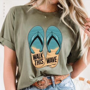 Unisex Flip Flops Sand Wave Tee | Summer Beach Walk Tshirt | Gift For Beach Lovers