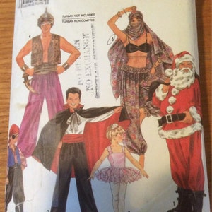 May include: A Simplicity sewing pattern for five Halloween costumes: a pirate, a vampire, a ballerina, a belly dancer, and Santa Claus. The pattern includes instructions for making each costume.