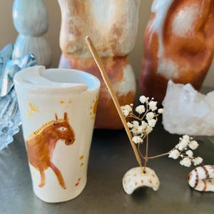 Wild Horse Positive Vibes Hand-Painted Ceramic Mug, Sustainable Coffee Tumbler, Eco Friendly Healthy Coffee Mug
