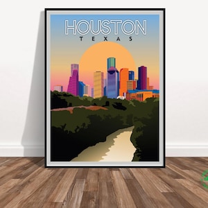 Houston Texas Stadt Poster Druck Moderne Houston Skyline Kunst Houston Karte Wanddekor Space City Kunst Individuelles Houston Geschenk Urbanes Stadtbild Druck
