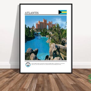 Póster impreso de Atlantis Bahamas, arte mural tropical, decoración de playa costera, póster de viaje de casino caribeño, arte mural oceánico, regalo de viaje y recuerdo