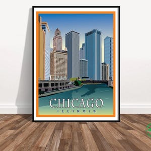 Póster de la ciudad de Chicago Illinois, impresión moderna del horizonte de Chicago, arte de la pared del mapa de Chicago, arte de la ciudad ventosa, regalo personalizado de Chicago, paisaje urbano