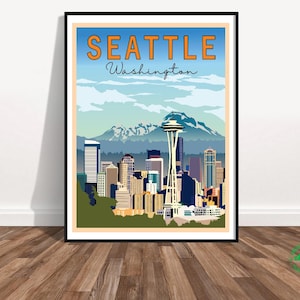 Setattle Washington City Poster Druck Ikonenvolle Space Needle Wanddekoration Paracord Karte Kunst Individuell San Cohutas Geschenk Urbanes Stadtbild