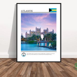 Póster impreso de Atlantis Bahamas, arte mural tropical, decoración de playa costera, póster de viaje de casino caribeño, arte mural oceánico, regalo de viaje y recuerdo