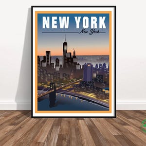 New York City Poster Print Iconic NYC Skyline Art Times Square Wall Decor NYC Map Art Custom New York Gift Urban Cityscape Print