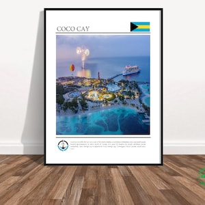 Coco Cay Poster Druck | Tropisches Inselparadies Wandkunst | Küste Strand Dekor |Karibik Reise Poster Ozean Wand Kunst, Reise Geschenk Souvenir