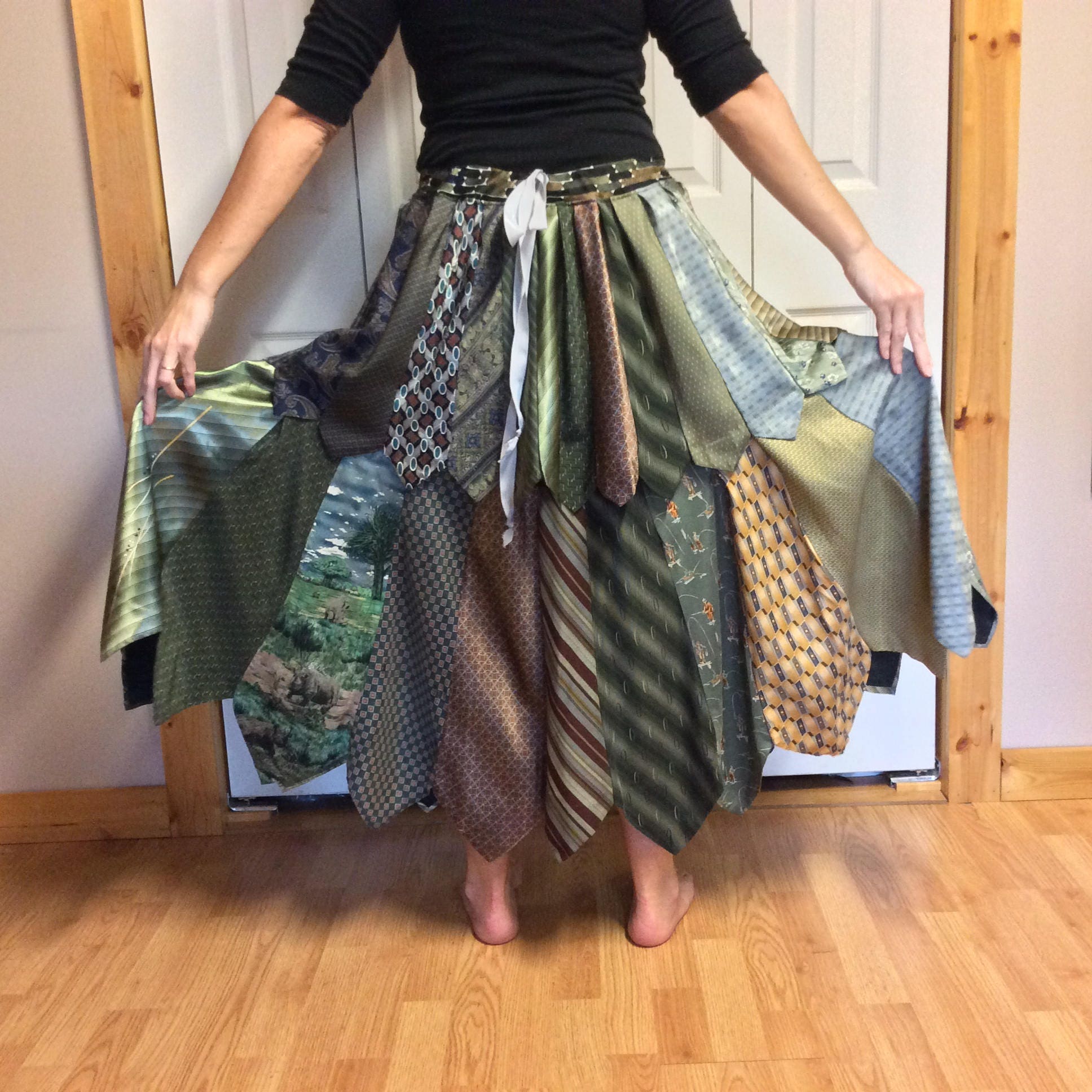 Long Layered Bustle Skirt/Silk Maxi Skirt/Recycled Neckties | Etsy