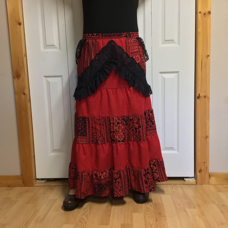 Red and Black Skirt Lace Ruffle Skirt Pirate Gypsy Wench | Etsy