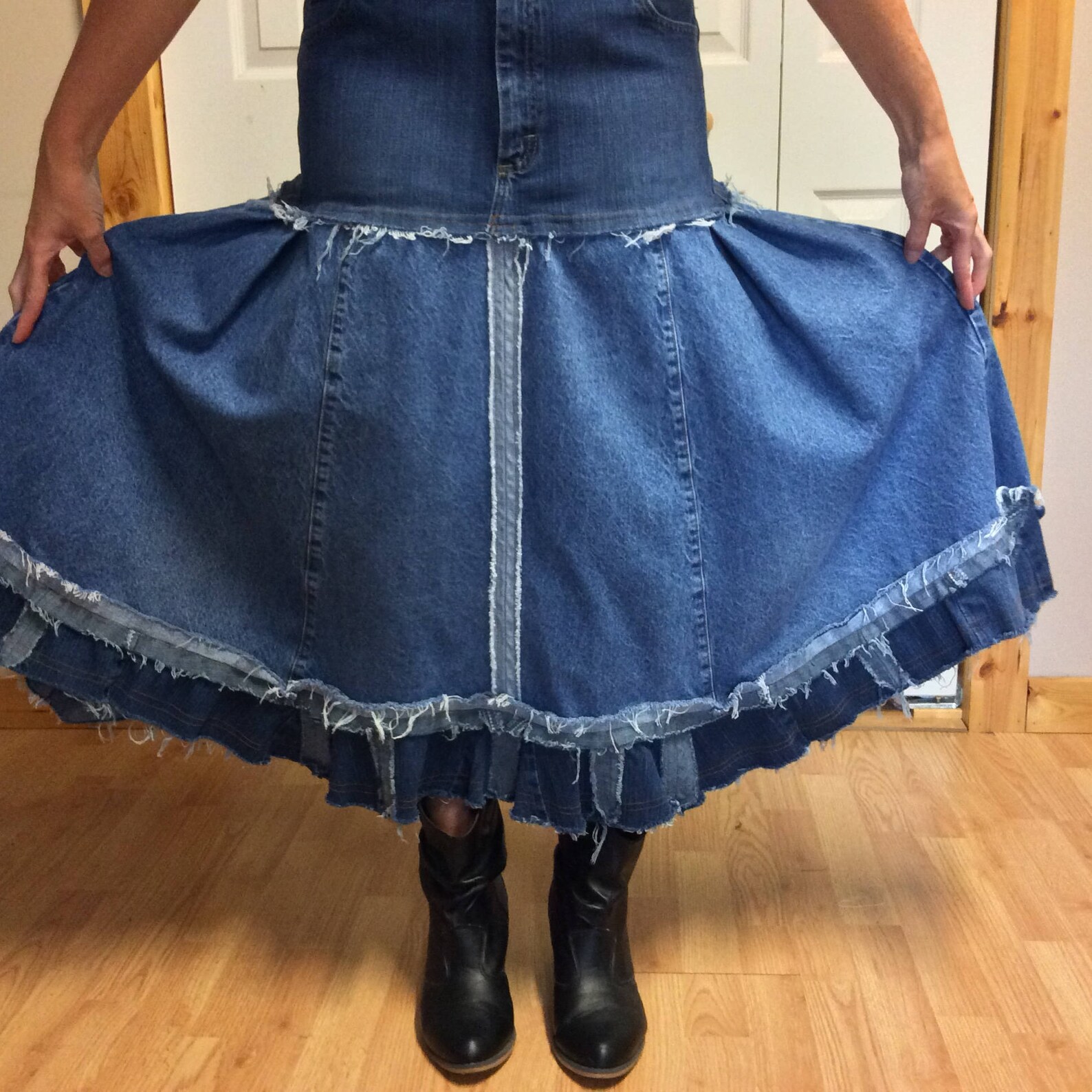 Upcycled Denim Maxi Skirt/Recycled Blue Jean Skirt/Midi Etsy