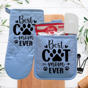 Mom Pot Holder/Oven Mitt   | Best Cat Mom Ever  | Funny Pot Holder | Mom Life  | Various Print Colors