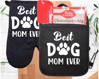 Dog Mom Oven Mitt and Pot Holder Set, Heat-Resistant Kitchen Gift for Dog Lovers